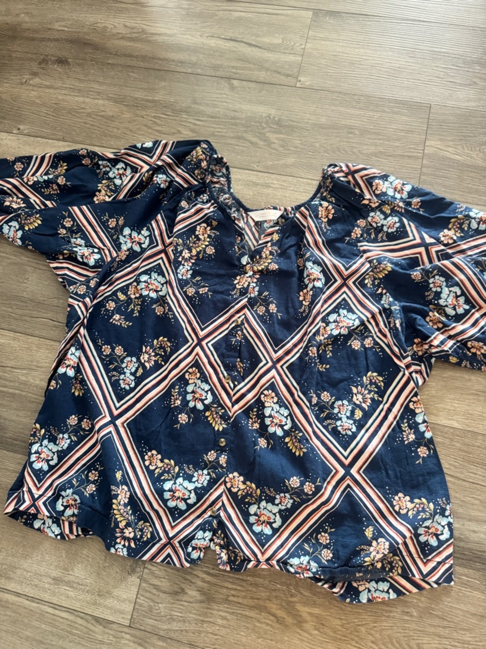 LC Lauren Conrad Boho Floral Balloon Sleeve Blouse Plus Size 0X Oversized 3X - Picture 5 of 7